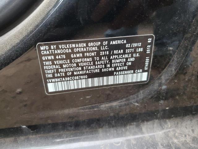 1VWBH7A36CC057600 - 2012 VOLKSWAGEN PASSAT SE Qara foto 12