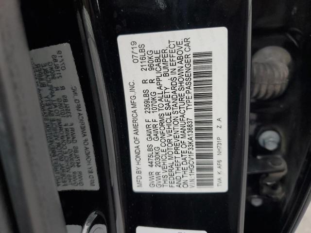 1HGCV1F33KA136837 - 2019 HONDA ACCORD SPORT შავი ფოტო 12