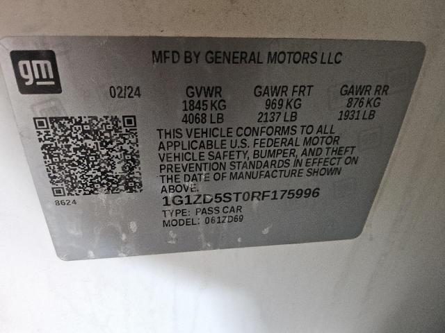 1G1ZD5ST0RF175996 - 2024 CHEVROLET MALIBU LT 白色 照片 12