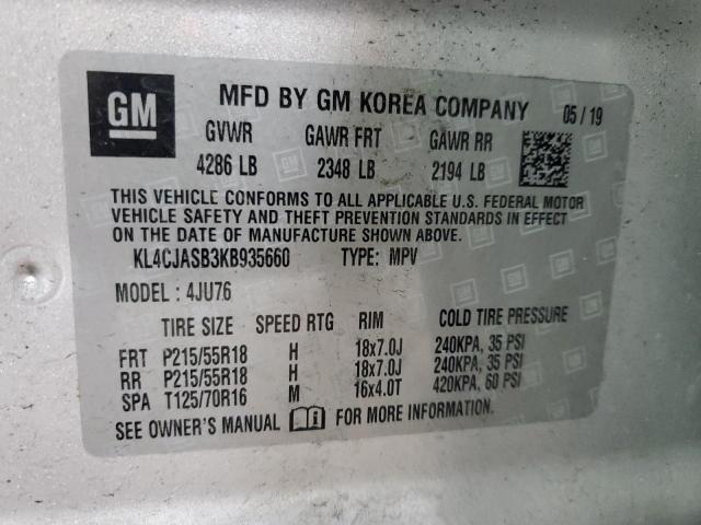 KL4CJASB3KB935660 - 2019 BUICK ENCORE PREFERRED SILVER photo 13