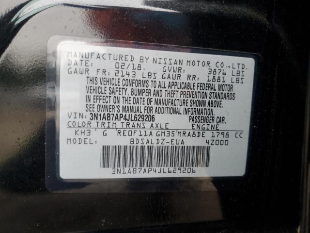 3N1AB7AP4JL629206 - 2018 NISSAN SENTRA S 黑色 照片 12