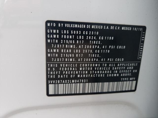 3VV2B7AX2LM047931 - 2020 VOLKSWAGEN TIGUAN SE 白色 照片 13