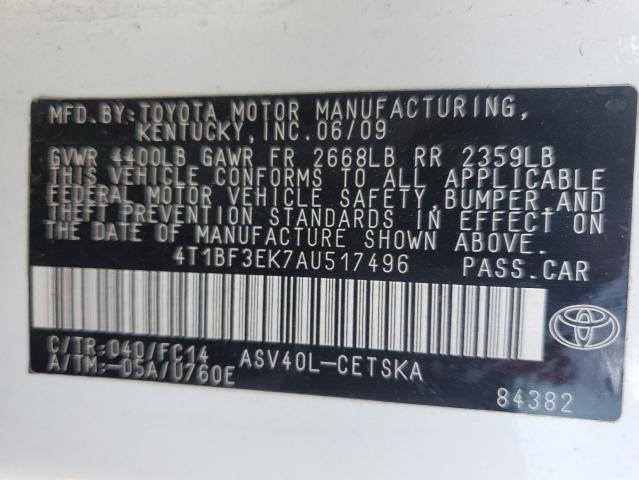 4T1BF3EK7AU517496 - 2010 TOYOTA CAMRY BASE Ağ foto 12