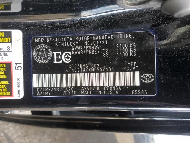 4T1C31AKXMU557101 - 2021 TOYOTA CAMRY LE BLACK photo 13