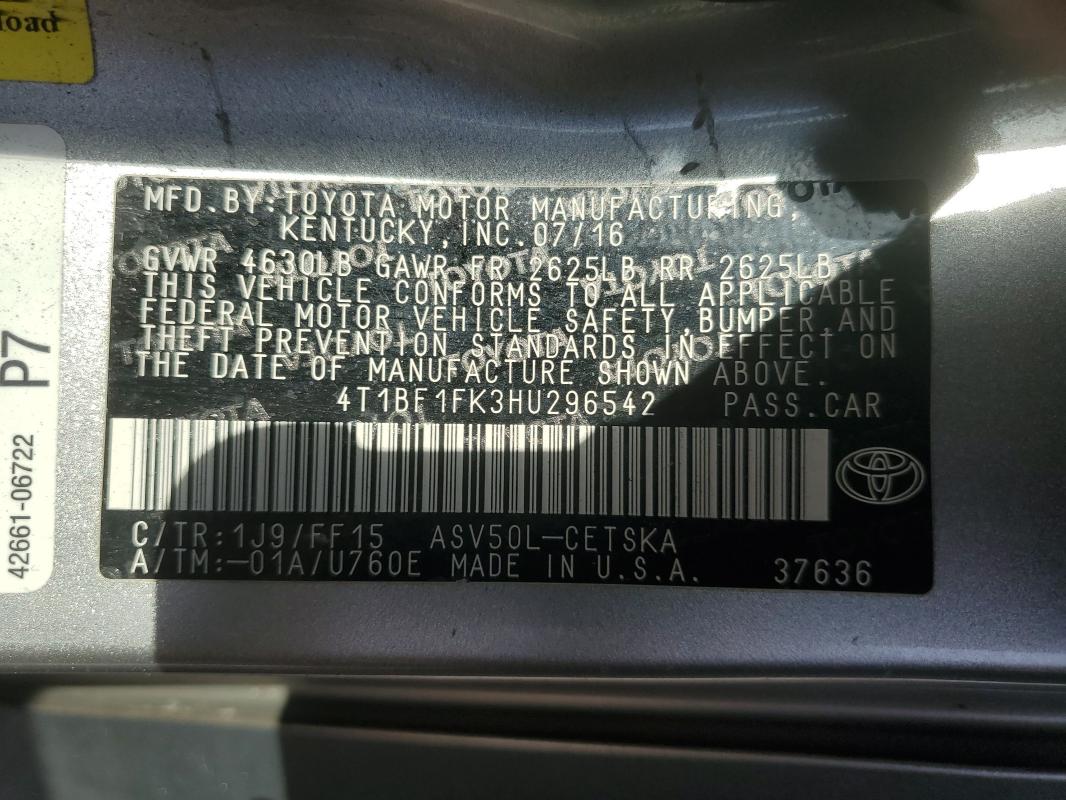 4T1BF1FK3HU296542 - 2017 TOYOTA CAMRY LE SILVER photo 12