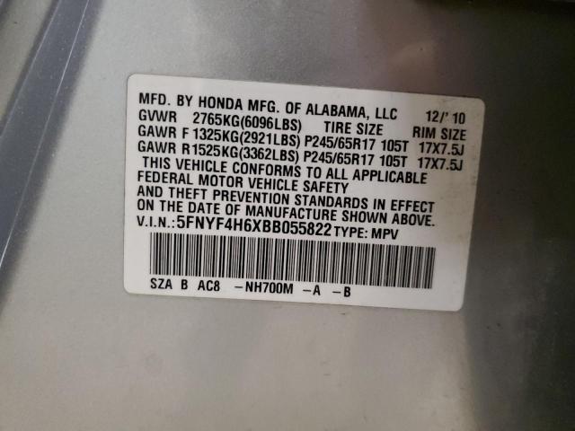 5FNYF4H6XBB055822 - 2011 HONDA PILOT EXL SILVER photo 14