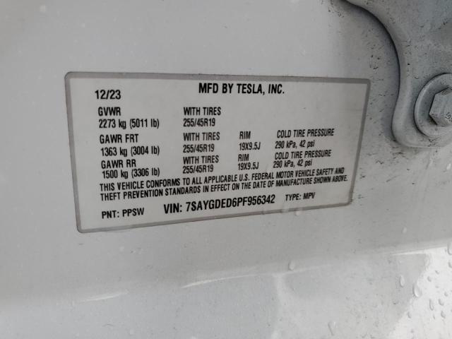 7SAYGDED6PF956342 - 2023 TESLA MODEL Y 白色 照片 12