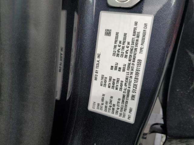 5YJ3E1EB1RF811559 - 2024 TESLA MODEL 3 石墨色 照片 12