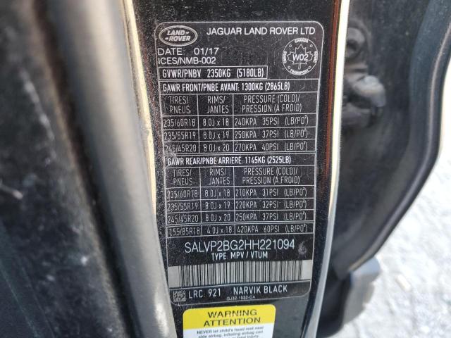 SALVP2BG2HH221094 - 2017 LAND ROVER RANGE ROVE SE BLACK photo 14