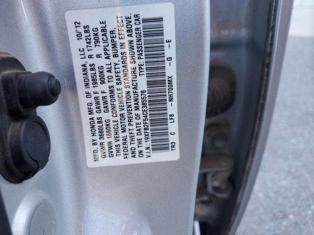 19XFB2F54CE385576 - 2012 HONDA CIVIC LX SILVER photo 12