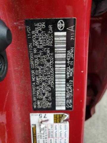 JTDKB20U587730216 - 2008 TOYOTA PRIUS BURGUNDY photo 12