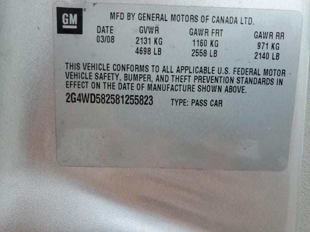 2G4WD582581255823 - 2008 BUICK LACROSSE CXL ვერცხლისფერი ფოტო 12