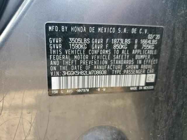 3HGGK5H82LM708608 - 2020 HONDA FIT EX GRAY photo 13