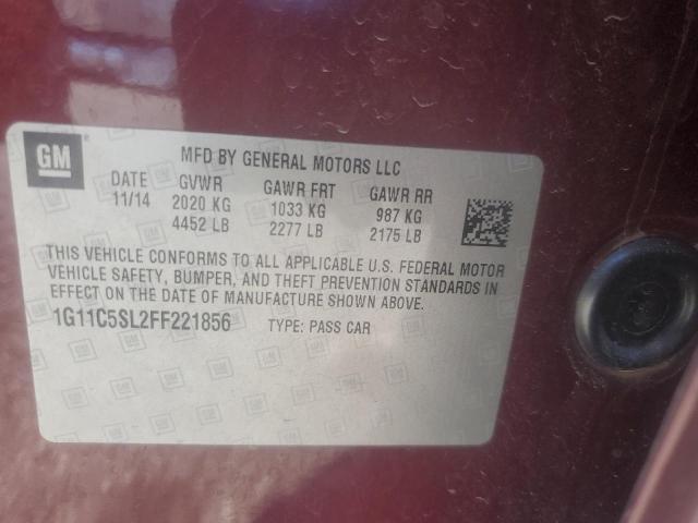 1G11C5SL2FF221856 - 2015 CHEVROLET MALIBU 1LT MAROON photo 12