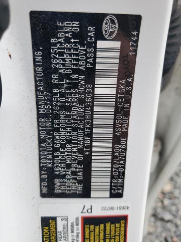 4T1BF1FK3HU436038 - 2017 TOYOTA CAMRY LE WHITE photo 12