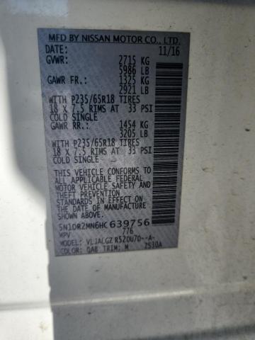 5N1DR2MN6HC639756 - 2017 NISSAN PATHFINDER S WHITE photo 13