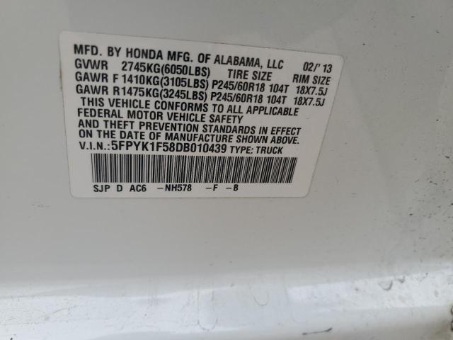 5FPYK1F58DB010439 - 2013 HONDA RIDGELINE RTL 白色 照片 12