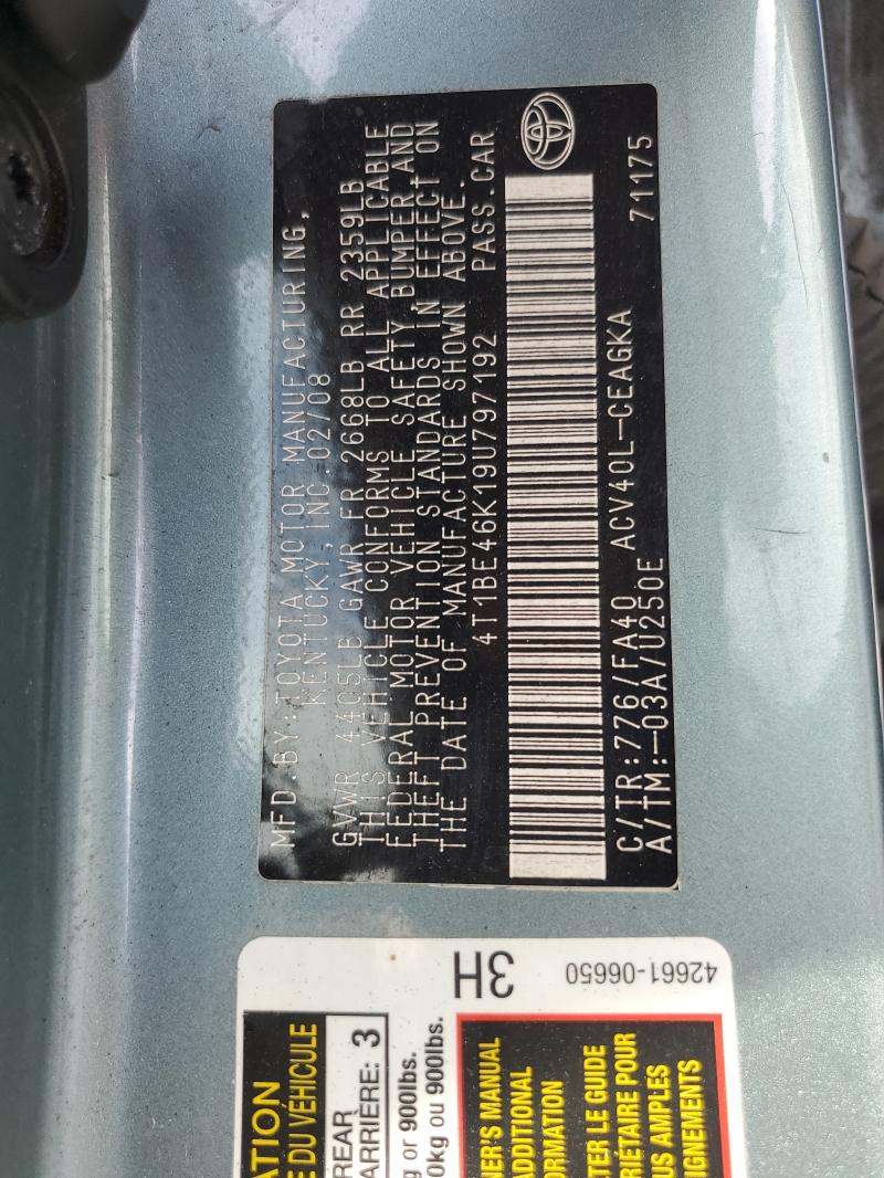 4T1BE46K19U797192 - 2009 TOYOTA CAMRY BASE 青色 照片 12