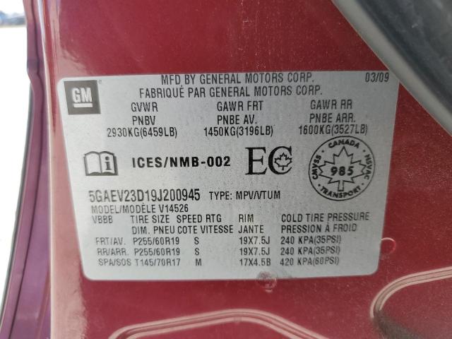 5GAEV23D19J200945 - 2009 BUICK ENCLAVE CXL MAROON photo 13