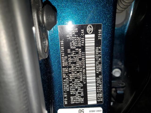 4T1B31HK1KU008532 - 2019 TOYOTA CAMRY LE 蓝色 照片 12