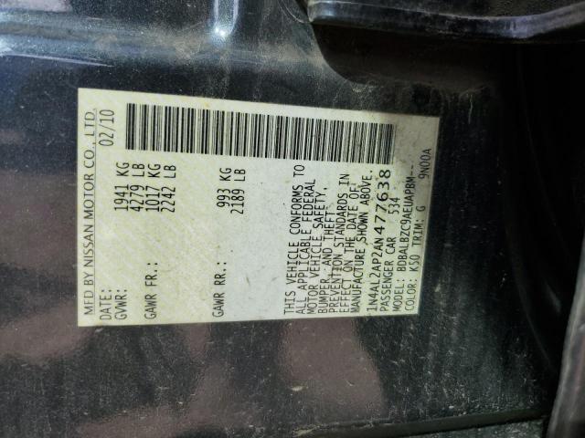 1N4AL2AP2AN477638 - 2010 NISSAN ALTIMA BASE 灰色 照片 12