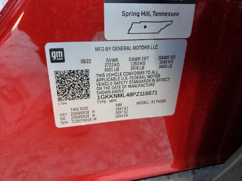 1GKKNML48PZ116671 - 2023 GMC ACADIA SLT RED photo 12