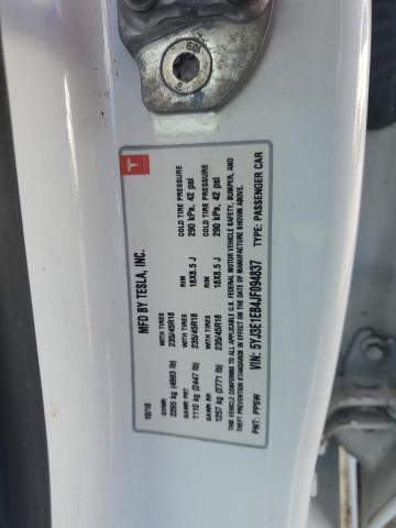 5YJ3E1EB4JF094837 - 2018 TESLA MODEL 3 白色 照片 12