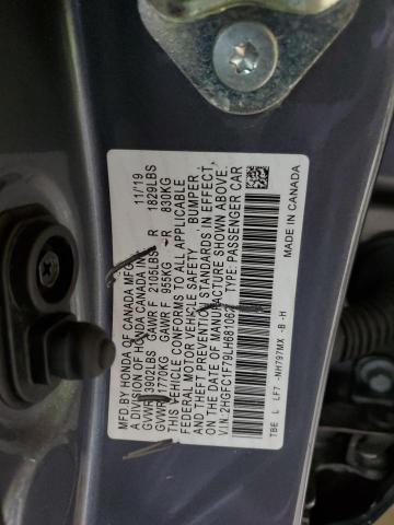 2HGFC1F79LH681062 - 2020 HONDA CIVIC EXL ნაცრისფერი ფოტო 12