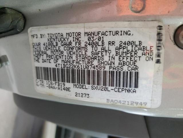 4T1BG22K61U074589 - 2001 TOYOTA CAMRY CE 银色 照片 12