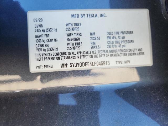 5YJYGDEE4LF045913 - 2020 TESLA MODEL Y Schwarz Foto 12