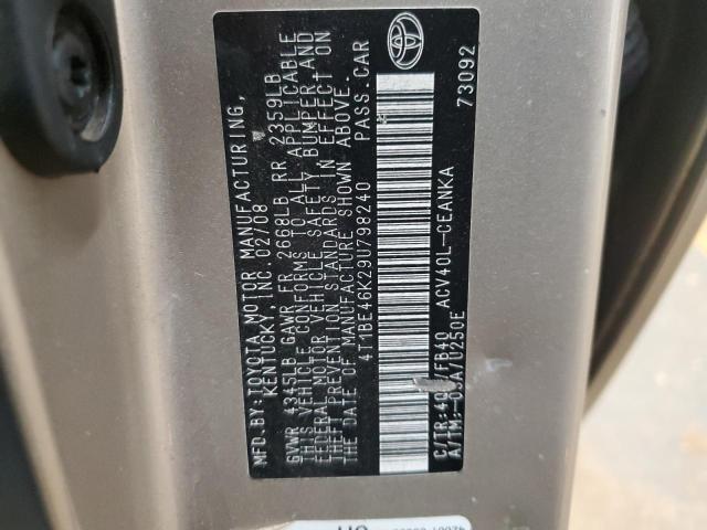 4T1BE46K29U798240 - 2009 TOYOTA CAMRY BASE GOLD photo 12