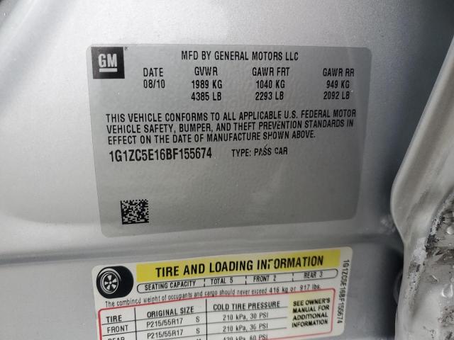 1G1ZC5E16BF155674 - 2011 CHEVROLET MALIBU 1LT Күміс фото 12