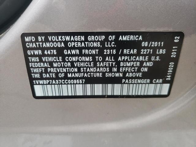 1VWBP7A37CC009557 - 2012 VOLKSWAGEN PASSAT SE Մոխրագույն լուսանկար 12