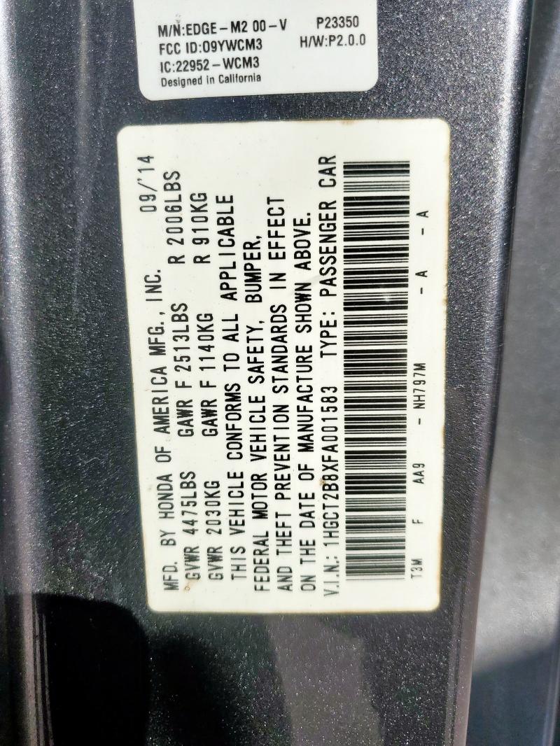 1HGCT2B8XFA001583 - 2015 HONDA ACCORD EXL GRAY photo 13