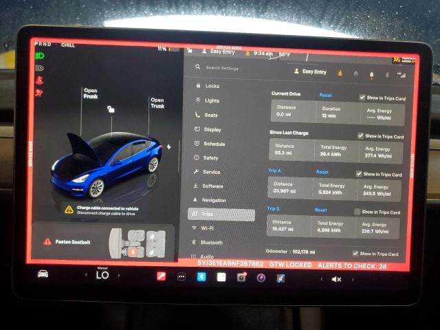 5YJ3E1EA8NF287862 - 2022 TESLA MODEL 3 蓝色 照片 9