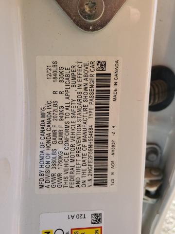 2HGFE2F59NH554684 - 2022 HONDA CIVIC SPORT 白色 照片 12