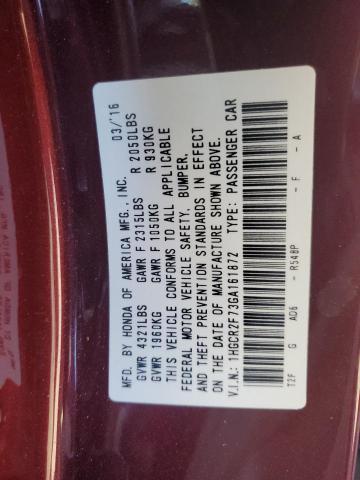 1HGCR2F73GA161872 - 2016 HONDA ACCORD EX BURGUNDY photo 12