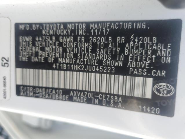 4T1B11HK2JU045223 - 2018 TOYOTA CAMRY L WHITE photo 12