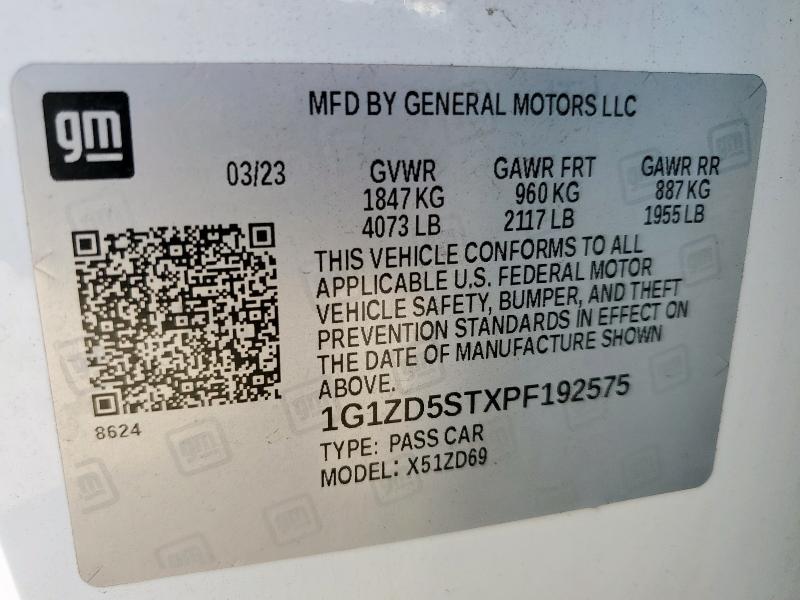 1G1ZD5STXPF192575 - 2023 CHEVROLET MALIBU LT WHITE photo 12