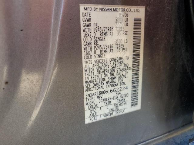 5N1AR18U66C662224 - 2006 NISSAN PATHFINDER LE თაფლისფერი ფოტო 13