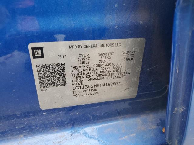 1G1JB5SH9H4163807 - 2017 CHEVROLET SONIC LS 蓝色 照片 12