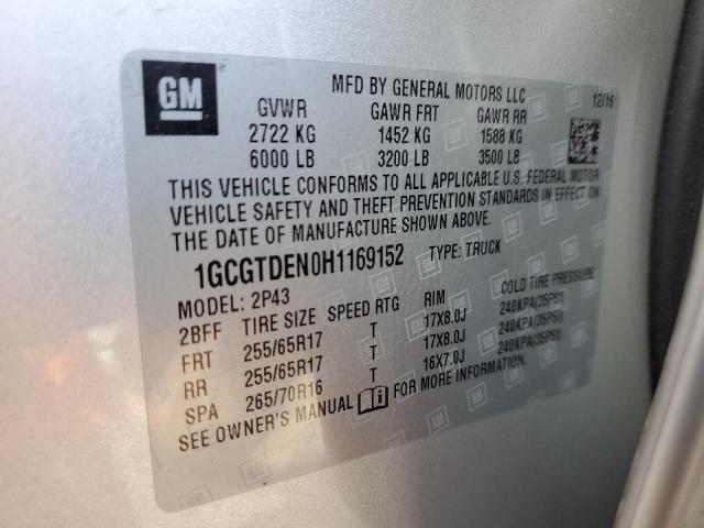 1GCGTDEN0H1169152 - 2017 CHEVROLET COLORADO Z71 SILVER photo 12