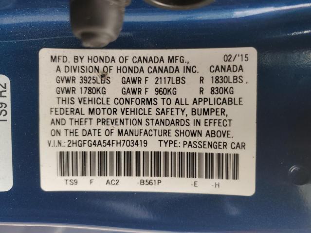 2HGFG4A54FH703419 - 2015 HONDA CIVIC SI BLUE photo 13