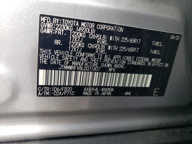 JTMMWRFV8LD071807 - 2020 TOYOTA RAV4 LE SILVER photo 13