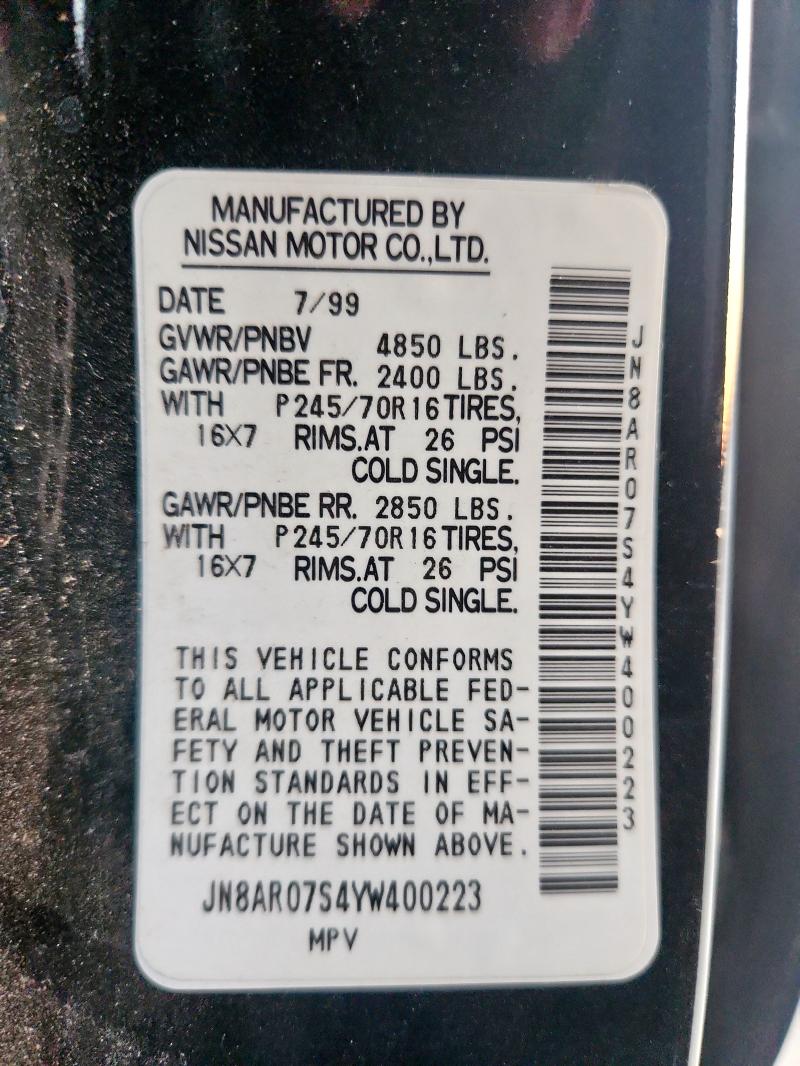 JN8AR07S4YW400223 - 2000 NISSAN PATHFINDER LE 黑色 照片 14