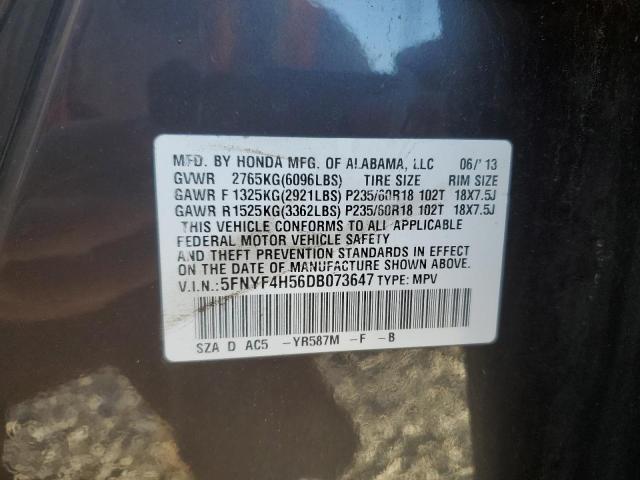 5FNYF4H56DB073647 - 2013 HONDA PILOT EXL Қоңыр фото 13