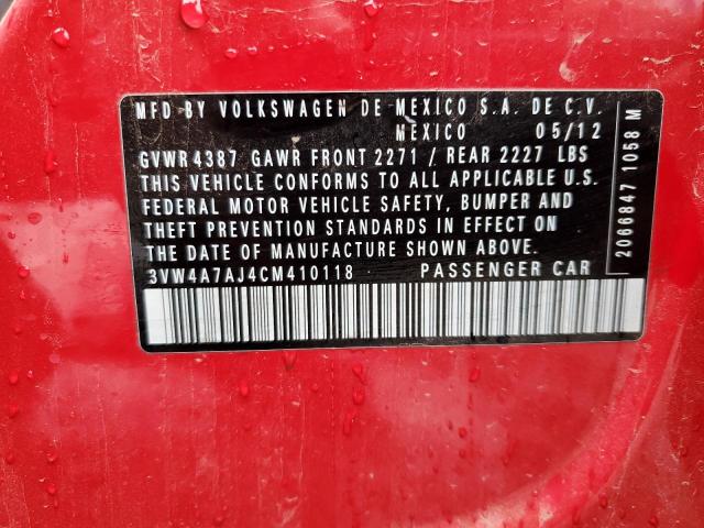 3VW4A7AJ4CM410118 - 2012 VOLKSWAGEN JETTA GLI Rojo foto 12