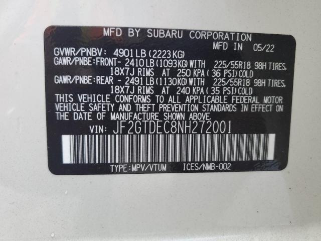 JF2GTDEC8NH272001 - 2022 SUBARU CROSSTREK PREMIUM 白色 照片 13