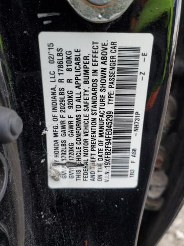 19XFB2F94FE045299 - 2015 HONDA CIVIC EXL შავი ფოტო 12