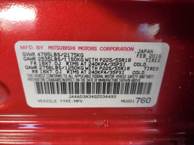 JA4AD3A34GZ034493 - 2016 MITSUBISHI OUTLANDER SE BURGUNDY photo 13